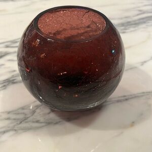 Deep Plum Crackle Glass Tealight Candle Holder